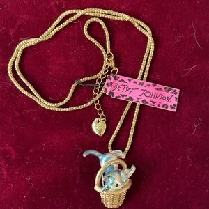 NWT Betsey Johnson Kitten In A Basket Cute Necklace